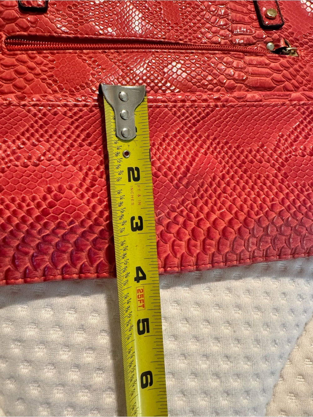 Nicole by Nicole Miller Coral-Red Snake-Embossed Shoulder Tote - Picture 6 of 11